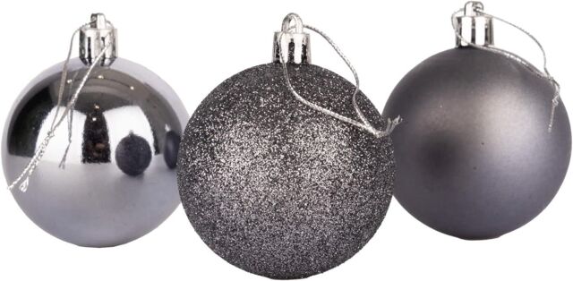Shatchi 10cm/3Pcs Christmas Baubles Shatterproof Dark Grey, Tree Decorations in Dark Grey - image 1