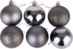 Shatchi 10cm/3Pcs Christmas Baubles Shatterproof Dark Grey, Tree Decorations in Dark Grey - thumbnail 3