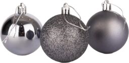 Shatchi 10cm/3Pcs Christmas Baubles Shatterproof Dark Grey, Tree Decorations in Dark Grey - thumbnail 1