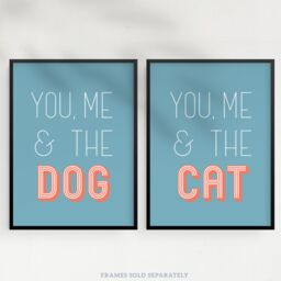 Artery8 Wall Art Print Pack of 2 A4 You Me & the Cat Dog Retro Typography Teal Blue Coral Red Living Room s Set - thumbnail 5