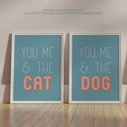 Artery8 Wall Art Print Pack of 2 A4 You Me & the Cat Dog Retro Typography Teal Blue Coral Red Living Room s Set - thumbnail 6