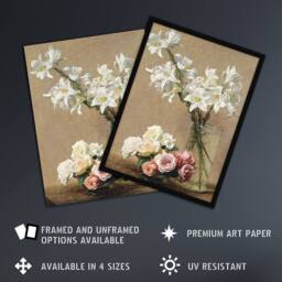Artery8 Still Life Roses & Lilies Latour Framed Wall Art Print - Size: A4 - thumbnail 2