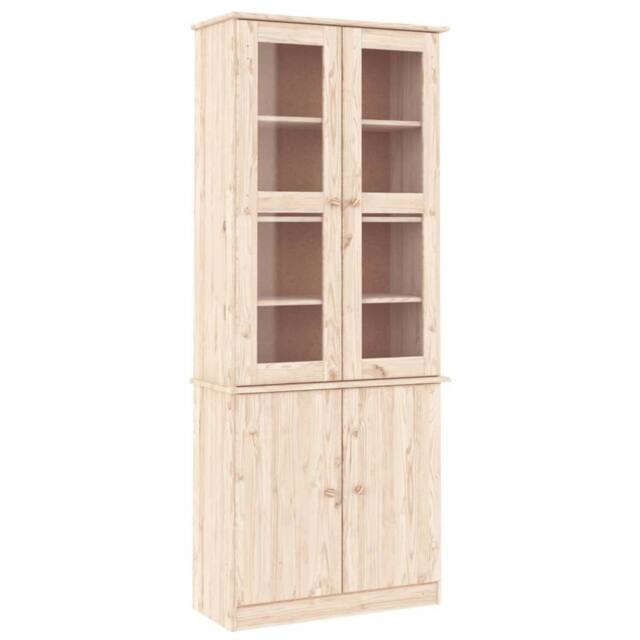 Berkfield Home Glass Display Cabinet ALTA 77x35x186.5 cm Solid Wood Pine in Light Tan - image 1