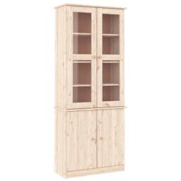 Berkfield Home Glass Display Cabinet ALTA 77x35x186.5 cm Solid Wood Pine in Light Tan