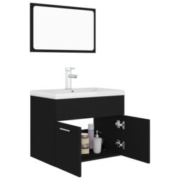 Berkfield Home Bathroom Furniture Set Black Engineered Wood - thumbnail 4