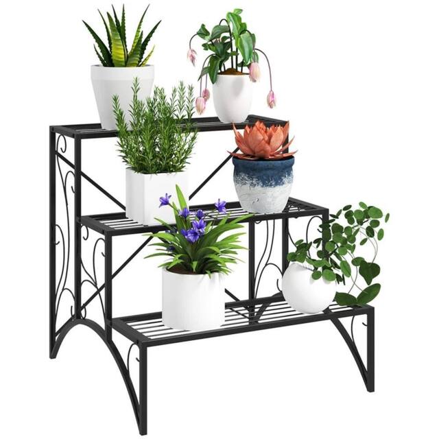 Nordara Black 3‑Tier Metal Plant Stand Multi‑Layer Flower Pot Display - Size: 100 cm x 15 cm - image 1