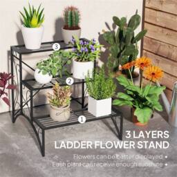 Nordara Black 3‑Tier Metal Plant Stand Multi‑Layer Flower Pot Display - Size: 100 cm x 15 cm - thumbnail 5