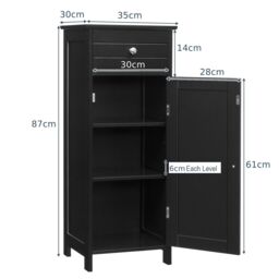 Costway Bathroom Wooden Storage Cabinet Floor Standing Cupboard w/ Single Door & Drawer in Black - thumbnail 4