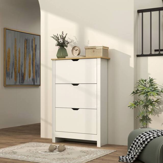 HOMCOM 18-Shoe Storage Cabinet 6 Shelves 3 Drawers in White - image 1