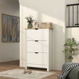 HOMCOM 18-Shoe Storage Cabinet 6 Shelves 3 Drawers in White - thumbnail 1