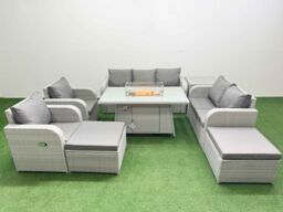 Fimous PE Rattan Garden Furniture Set Reclining Chair Sofa Double Love Seat 2 Seater Sofa Lounge Set Firepit Dining Table 2 Big Footstool Side Table - thumbnail 2