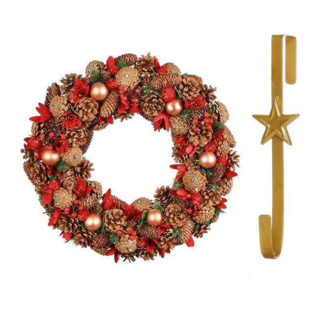 Dibor 50cm Giant Canterbury Christmas Wreath with Star Wreath Hanger in Red - image 1