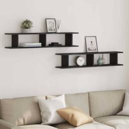 Berkfield Home Wall Shelves 2 pcs Black Oak 105x18x20 cm Engineered Wood - Size: 105 x 18 x 20 cm - thumbnail 1