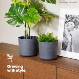 LIVIVO Indoor Plant Pots - Set of 2, Gardening Pot for All House Plants, Herbs & Foliage Plant - Ideal Home Decor Planter - 22cm in Black - thumbnail 2