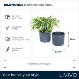 LIVIVO Indoor Plant Pots - Set of 2, Gardening Pot for All House Plants, Herbs & Foliage Plant - Ideal Home Decor Planter - 22cm in Black - thumbnail 6