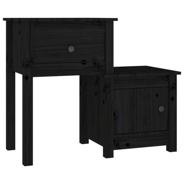 Berkfield Home Beautiful Bedside Cabinet 2 pcs Black 79.5x38x65.5 cm Solid Wood Pine - image 1