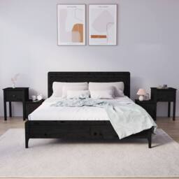 Berkfield Home Beautiful Bedside Cabinet 2 pcs Black 79.5x38x65.5 cm Solid Wood Pine - thumbnail 2
