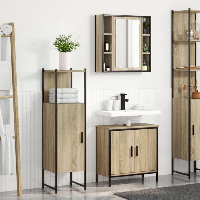 Berkfield Home 3 Piece Bathroom Furniture Set Sonoma Oak Engineered Wood in Beige - image 1