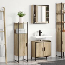 Berkfield Home 3 Piece Bathroom Furniture Set Sonoma Oak Engineered Wood in Beige - thumbnail 1