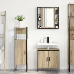 Berkfield Home 3 Piece Bathroom Furniture Set Sonoma Oak Engineered Wood in Beige - thumbnail 4