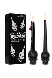Deco Express 2 Pack Skull Candles Black Tapered Unscented 12-Hour Burn Time - thumbnail 1