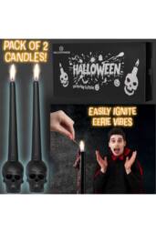 Deco Express 2 Pack Skull Candles Black Tapered Unscented 12-Hour Burn Time - thumbnail 6