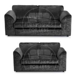 Furnishings For Less UK Crystal Crushed Velvet Sofa Set 3 & 2 Seater Sofa Full Back Curved Arm in Black - thumbnail 1