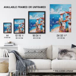 "Artery8 Coastal Town Beach Sail Boats Abstract Painting Wall Art Print in Blue - Size: W18"" x H24""" - thumbnail 3
