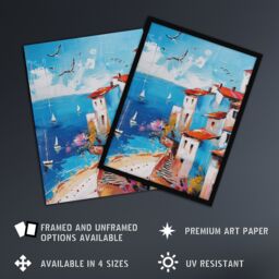 "Artery8 Coastal Town Beach Sail Boats Abstract Painting Wall Art Print in Blue - Size: W18"" x H24""" - thumbnail 2