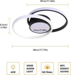 COMELY LED Ceiling Lights, Modern Round LED Ceiling Lights 42W, 3000K, Dia 40cm in Black - thumbnail 5