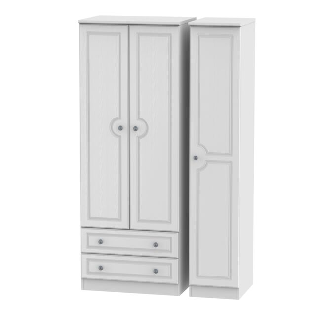 Ready Assembled 2 U Stirling Triple Wardrobe with 2 Drawers (Ready Assembled) in Off-White
