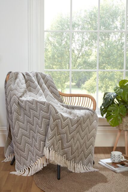 Portfolio Home Chester Zig Zag Geometric Throw Over Blanket with Tassels in Brown - Size: 228 cm x 250 cm - image 1