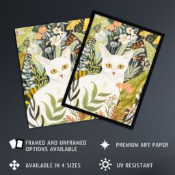 "Artery8 White Cat Lover Pet in Summer Flower Garden Framed Art Print - Size: W12"" x H16""" - thumbnail 2