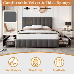Matteo Double Velvet Upholstered Bed Frame - 4 Drawers, Adjustable Headboard in Grey - thumbnail 6