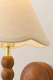 ValueLights Bobbins Walnut Bobble Wall Light & Linen Trim Lamp Shade & Bulb in Natural - thumbnail 4