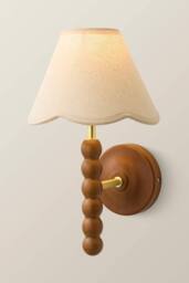 ValueLights Bobbins Walnut Bobble Wall Light & Linen Trim Lamp Shade & Bulb in Natural - thumbnail 3