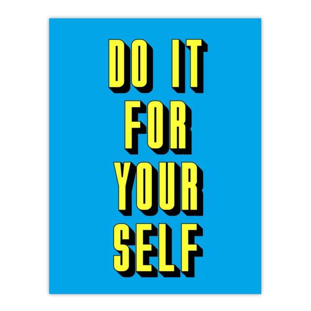 "Artery8 Do It For Yourself Retro Yellow Blue Bold Simple Wall Art Print - Size: W12"" x H16""" - image 1