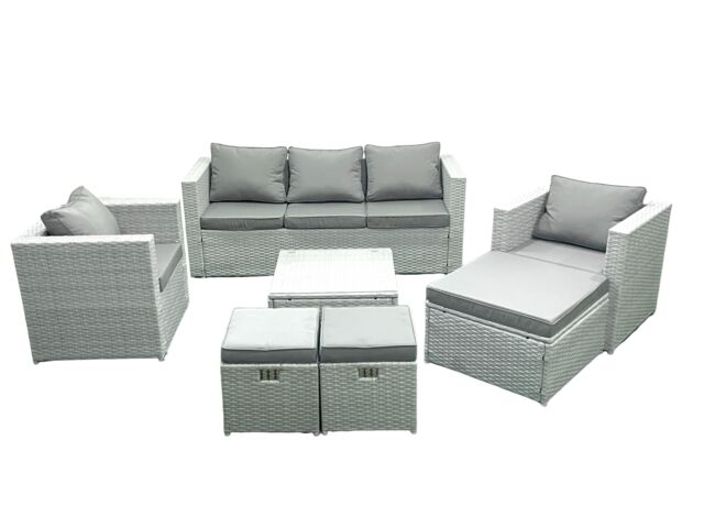 Fimous Rattan Garden Outdoor Furniture Sofa Set with Square Coffee Table 2 Chairs 3 Footstools Light Grey Mixed - image 1