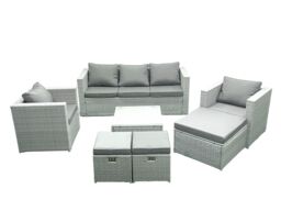 Fimous Rattan Garden Outdoor Furniture Sofa Set with Square Coffee Table 2 Chairs 3 Footstools Light Grey Mixed - thumbnail 2