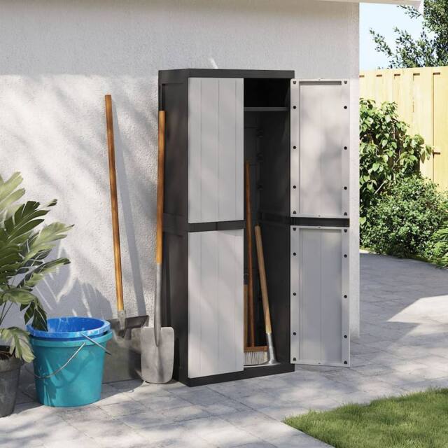Berkfield Home Outdoor Storage Cabinet Grey & Black 65x37x165 cm PP - Size: 65 x 37 x 165 cm - image 1