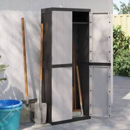 Berkfield Home Outdoor Storage Cabinet Grey & Black 65x37x165 cm PP - Size: 65 x 37 x 165 cm - thumbnail 3