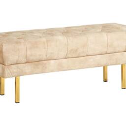 Wyld and Coco Beige Tufted Velvet Bed Bench - Gold Legs - thumbnail 2