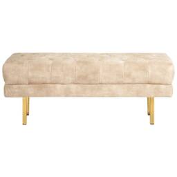 Wyld and Coco Beige Tufted Velvet Bed Bench - Gold Legs - thumbnail 3