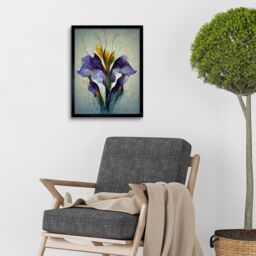 "Artery8 Wall Art Print Iris Bouquet Modern Watercolour Art Framed in Black - Size: W12"" x H16""" - thumbnail 2