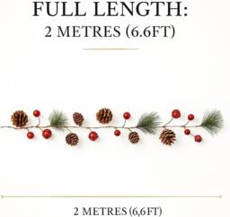 Marco Paul 7ft Luxury Pre-Lit Christmas Garland with Pine Cones & Berries - thumbnail 2