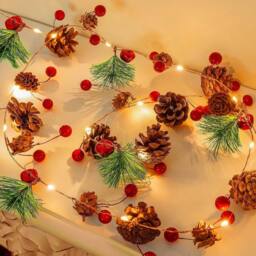 Marco Paul 7ft Luxury Pre-Lit Christmas Garland with Pine Cones & Berries - thumbnail 1