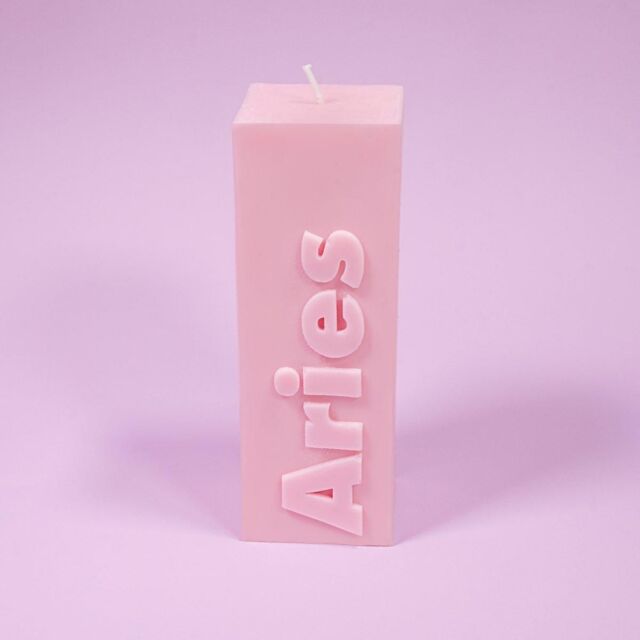 Flamingo Candles Aries Zodiac Block Pillar Candle in Baby Pink