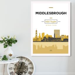 ARTZE Middlesbrough Yellow & Black City Skyline Framed Print SIZE: A3 with White Frame - Size: A4 - thumbnail 2