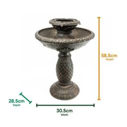 Gardenwize Solar Imperial Bird Bath Fountain with Battery Back Up in Brown - thumbnail 2