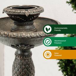 Gardenwize Solar Imperial Bird Bath Fountain with Battery Back Up in Brown - thumbnail 4